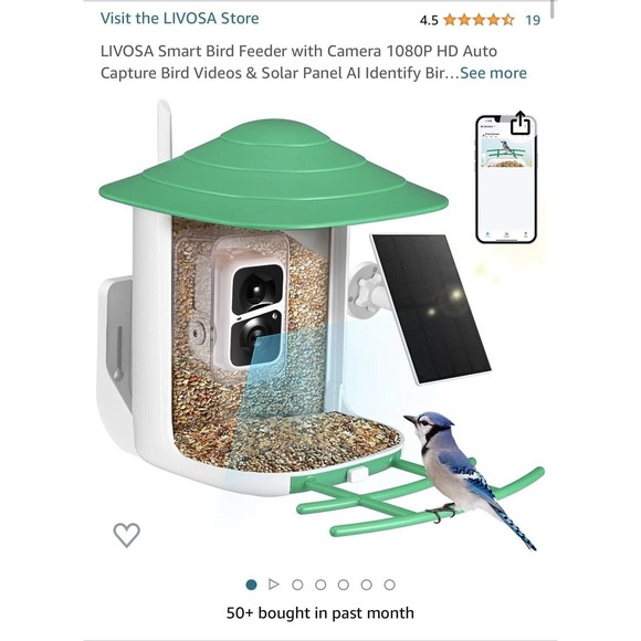 LIVOSA Smart Bird Feeder with Camera 1080P HD Auto Capture Bird Videos & Solar - Picture 2 of 4